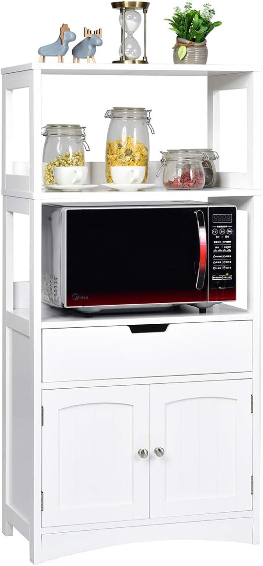 Armario muebles auxiliares cocina,puerta y 3 estantes de madera estantería gabinete para baño cocina organizador almacenamiento, 60x32,5x132 c