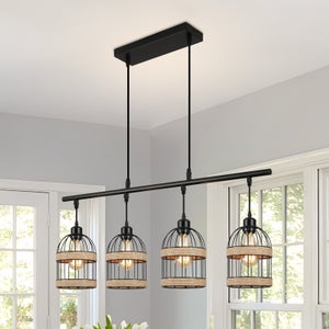 Lampadario Nero A 6 Luci Rustico ALISADABOY Per Sala Da Pranzo - Regolabile In Altezza, Stile Fattoria - 2