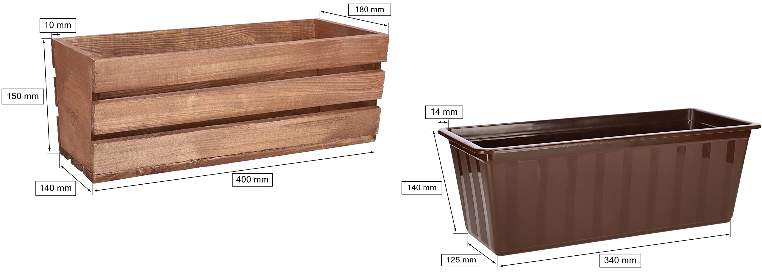 Jardinière en Bois Marron avec Insert en Plastique 40 x 18 x 15 cm - KOTARBAU - 2