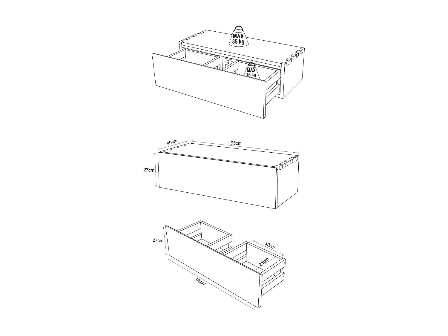 Meuble sous vasque suspendu en bois de mindi - 95 cm - TIDORE - 5