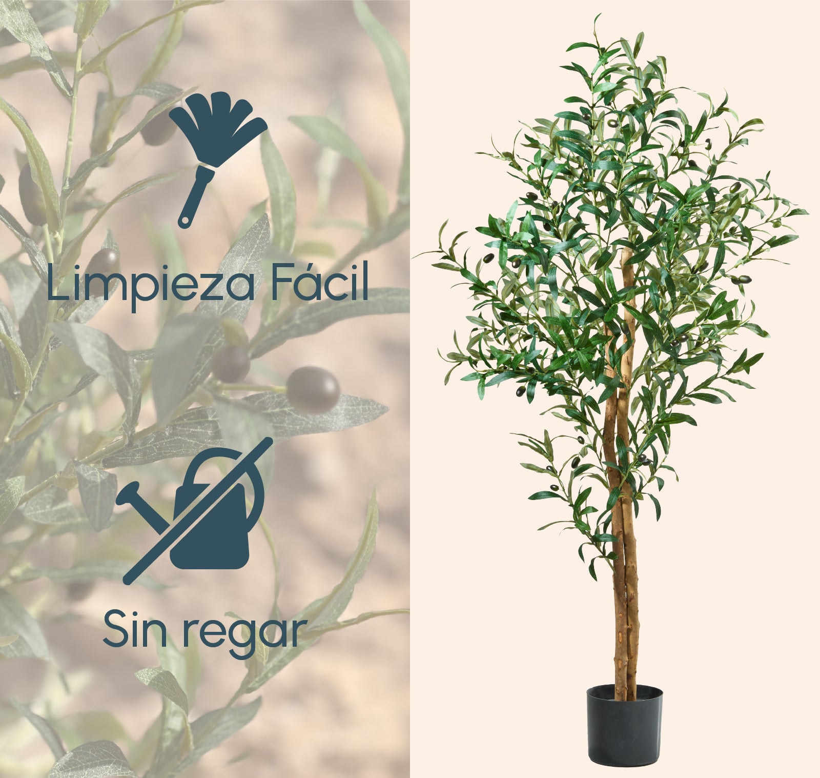 Olivier artificiel 145 cm, Plante décorative avec Feuilles et Olives réalistes pour salon, chambre ou bureau - 8