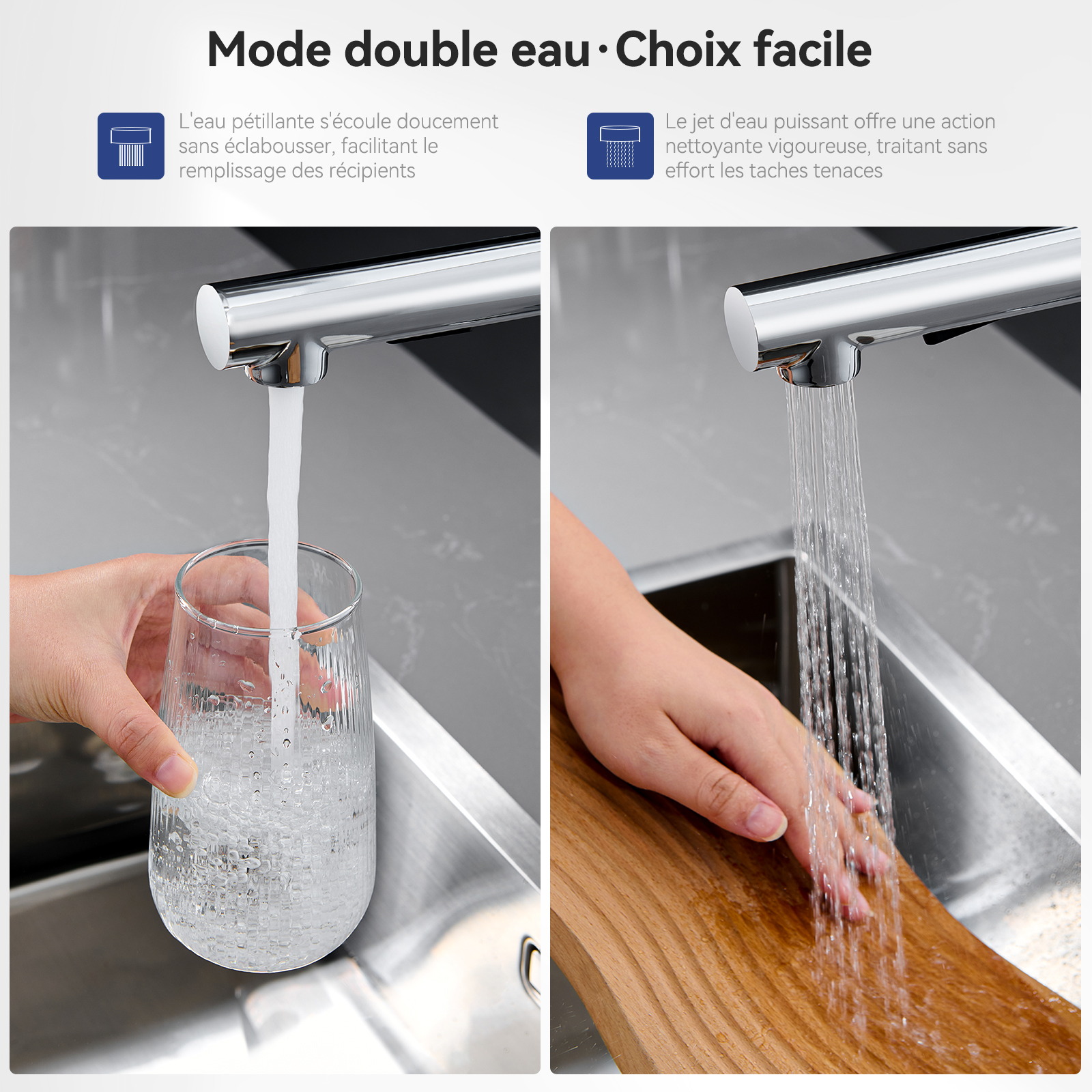 Rubinetto da cucina monocomando con doccetta Rubinetto cucina con 2 modalità di getto Rubinetto per lavello con doccetta estraibile - 4