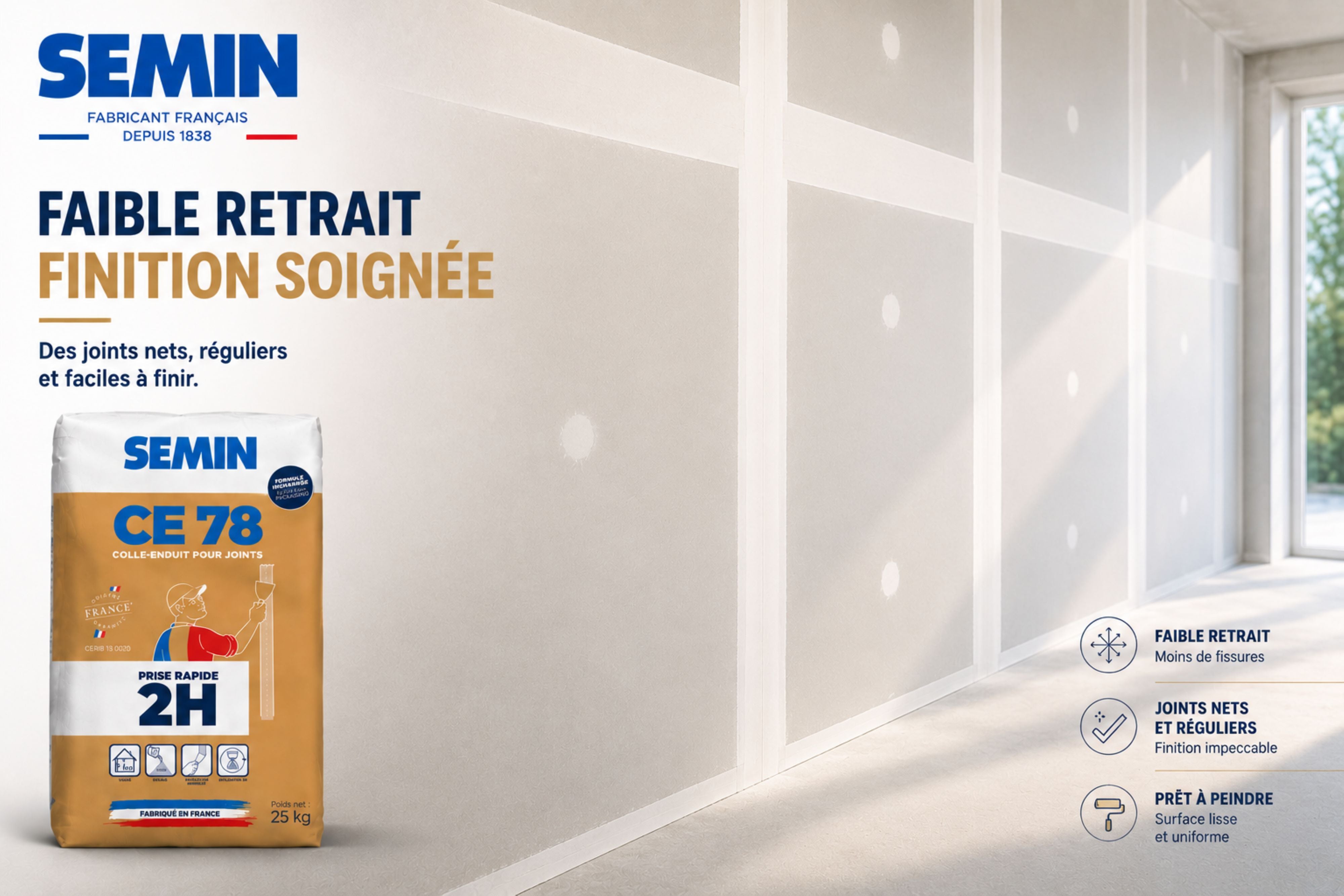 Enduit pour Joints de Plaques de Plâtre CE 78 2 Heures Semin, Intérieur, Sac de 25 kg (lot de 2) - 5
