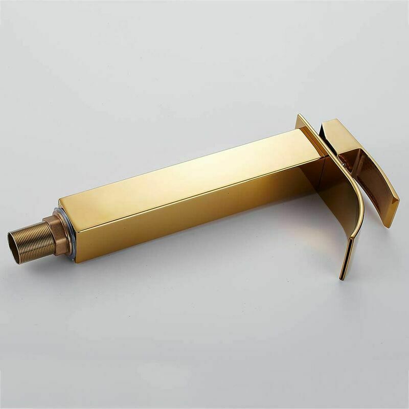 Robinet salle de bain lavabo haut cascade bec pour vasque,Mitigeur eau froide et chau moderne carré chromé trou simple (Doré) - 4