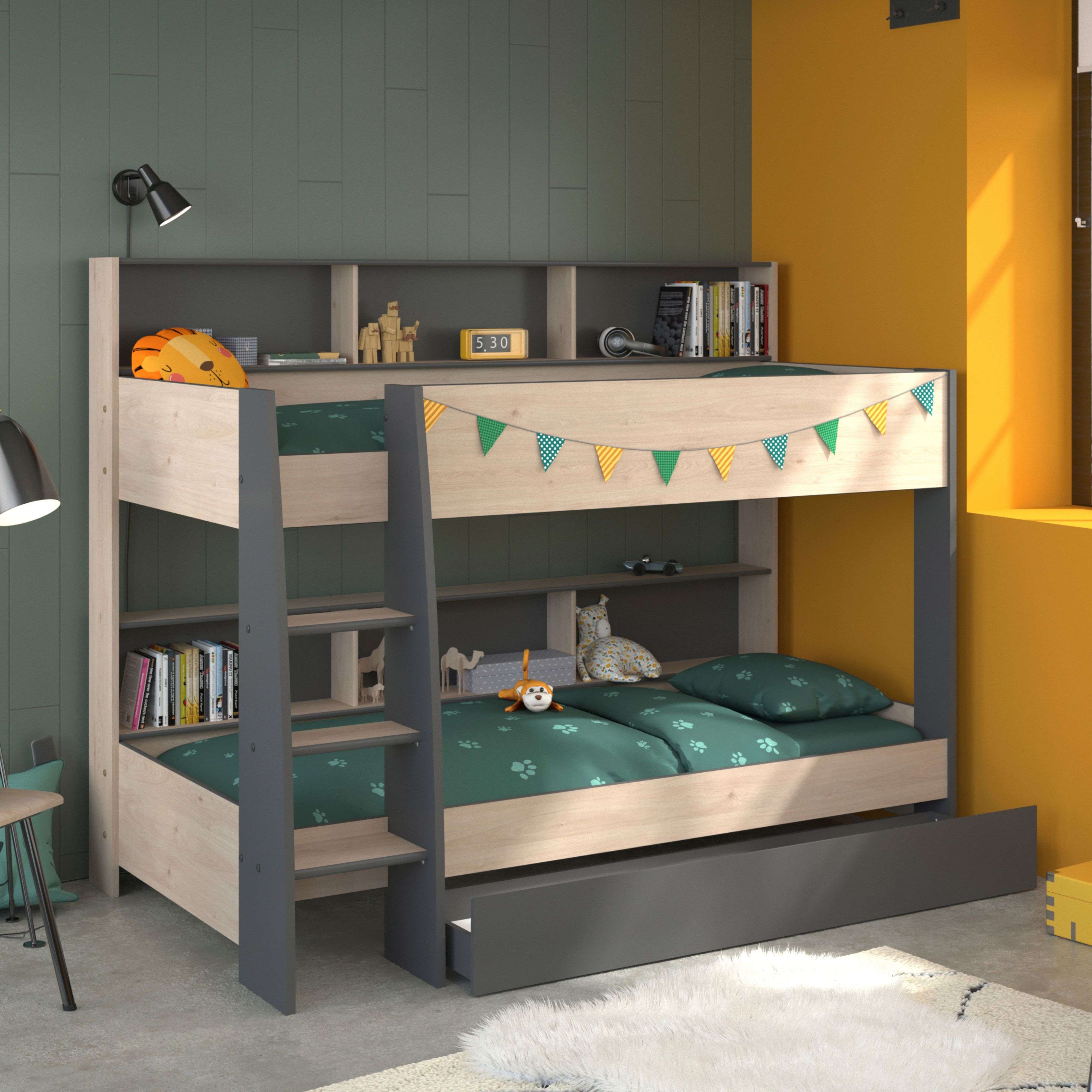 PARISOT Lits superposes enfant - Decor Chene Jackson et Gris Ombre - Sommiers inclus - 2 x 90 x 200 cm - JIM - 8