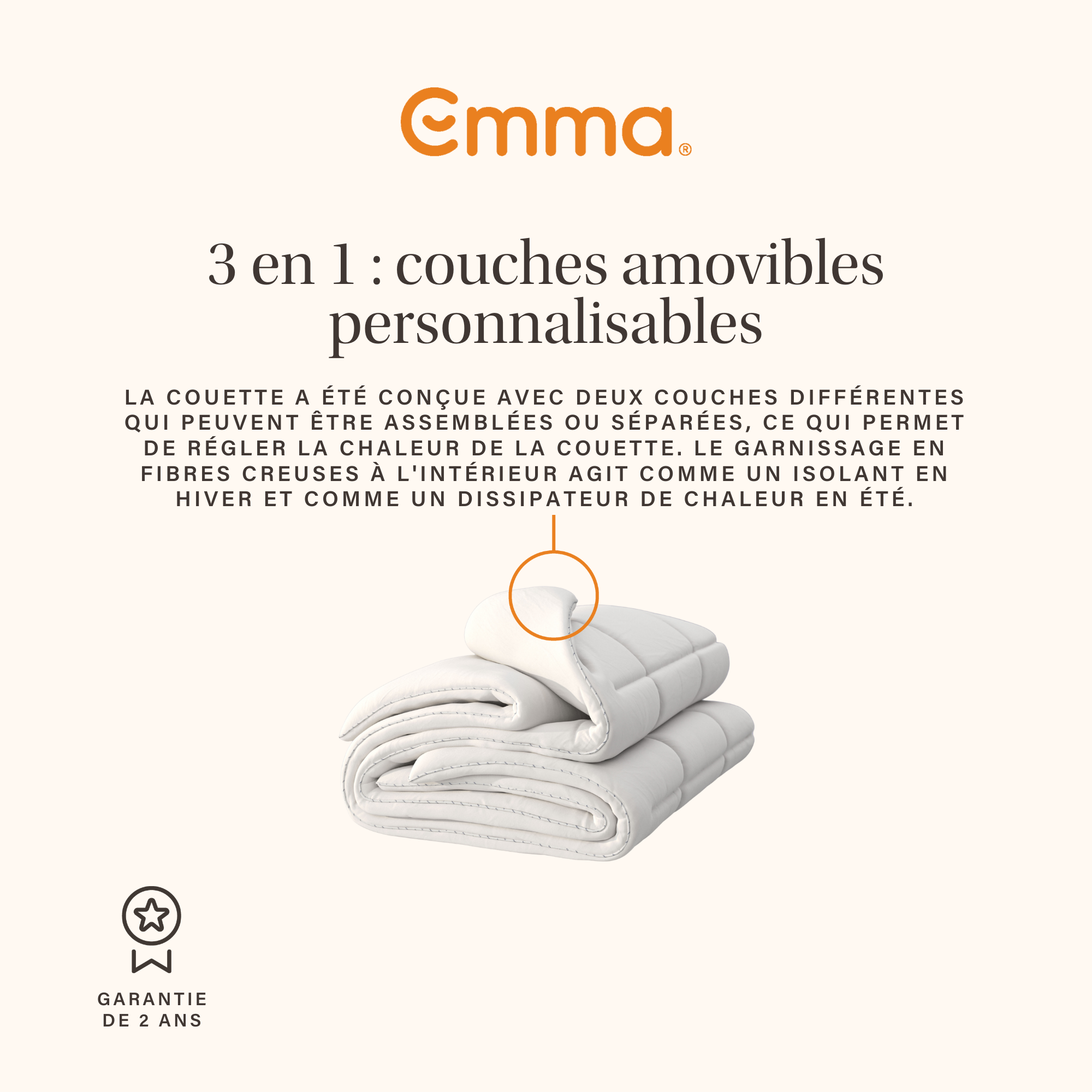 EMMA | Couette 4 Saisons 200x200 cm | Douce - Respirante | 2 Couettes Amovibles | Adaptable Toutes Saisons 3en1 | Lavable en Machine - 2
