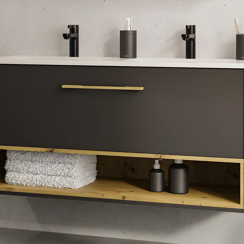 Szafka łazienkowa wisząca w kolorze antracytowym z wbudowaną umywalką - 120 cm - YANGRA