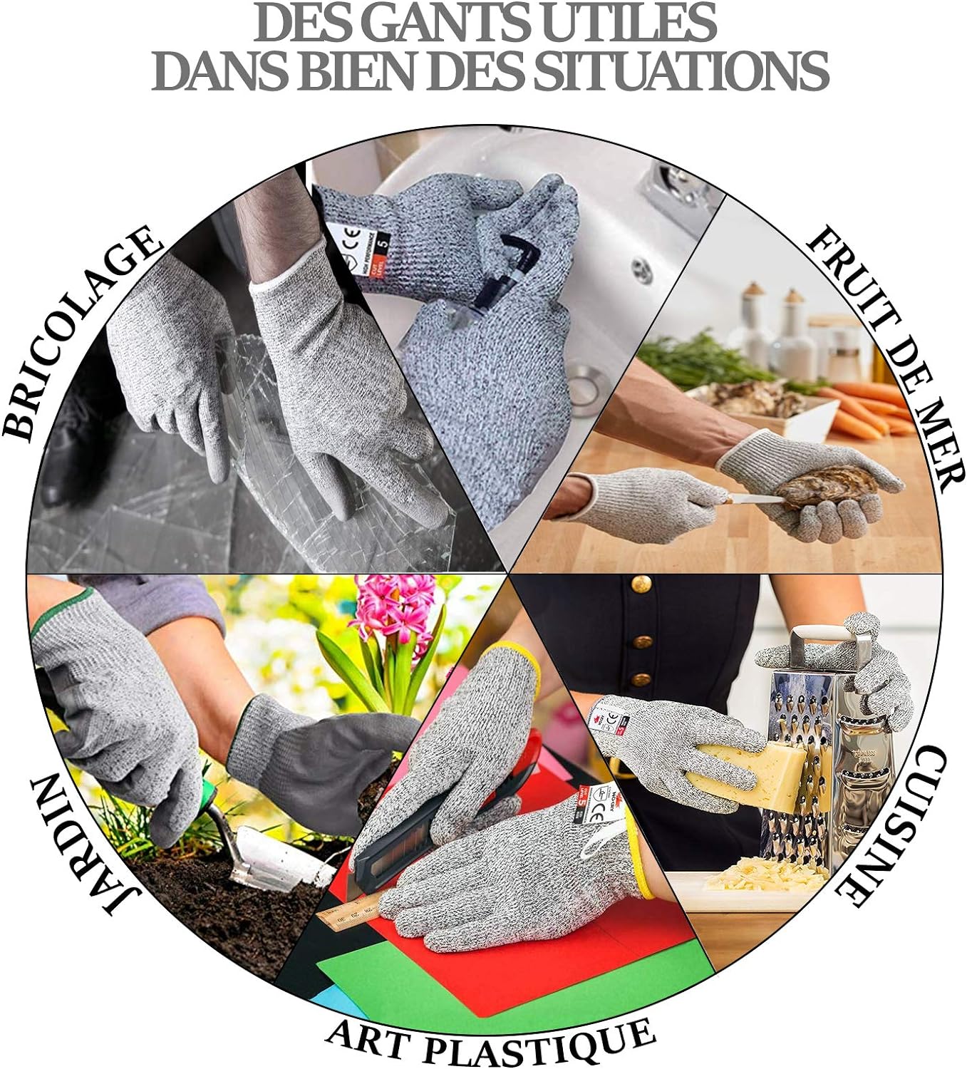 Gants Anti Coupure - 2 Paires de Gants de Cuisine Gants de Travail Sécurité Niveau 5 Protection Normes EN388 Résistant (Bordure noire) - 5