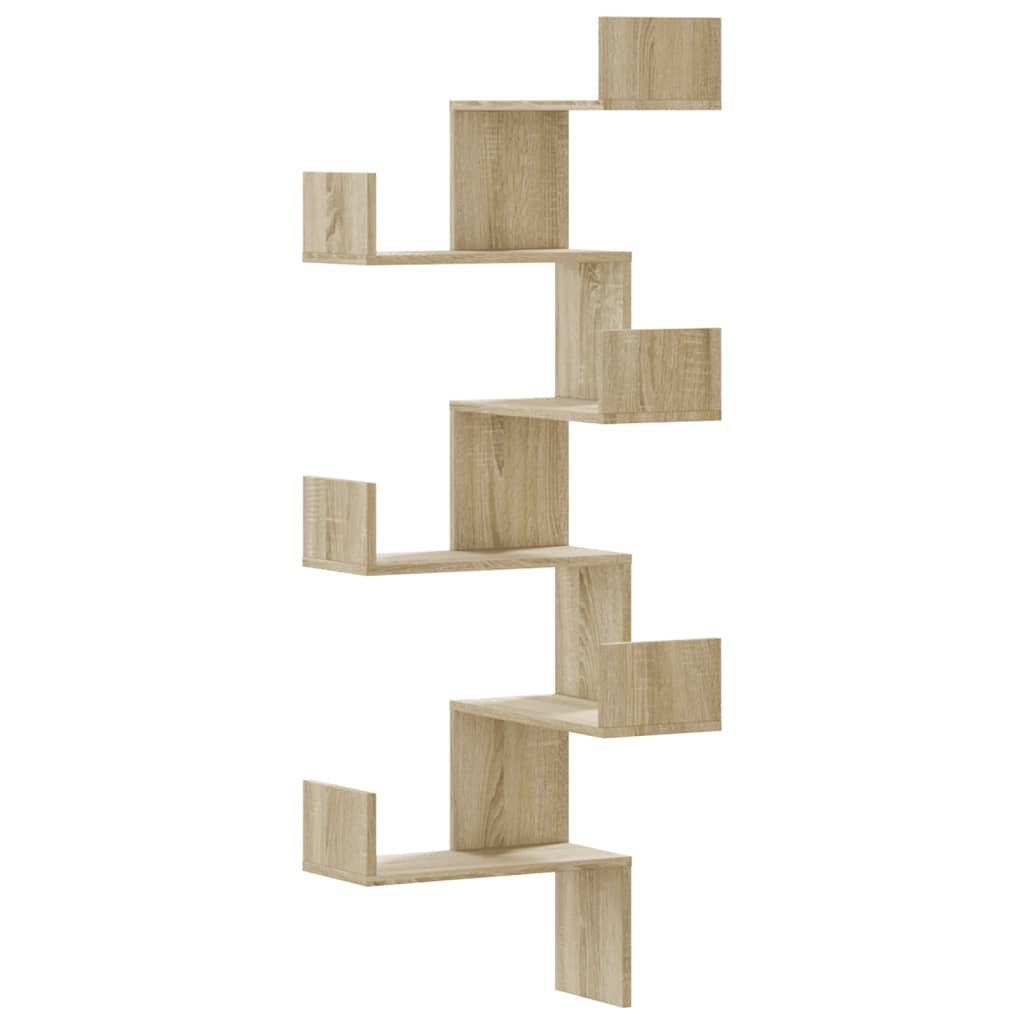 étagère d'angle murale chêne sonoma 45x45x147cm bois ingénierie - 2