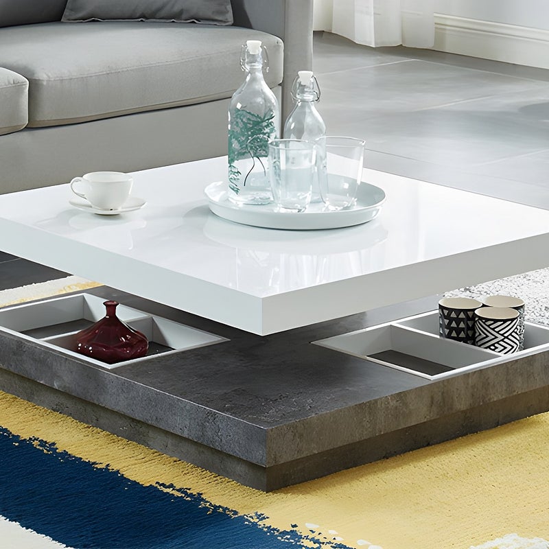 Ława FAUSTO – Obrotowy blat – MDF lakierowany biały & betonowy