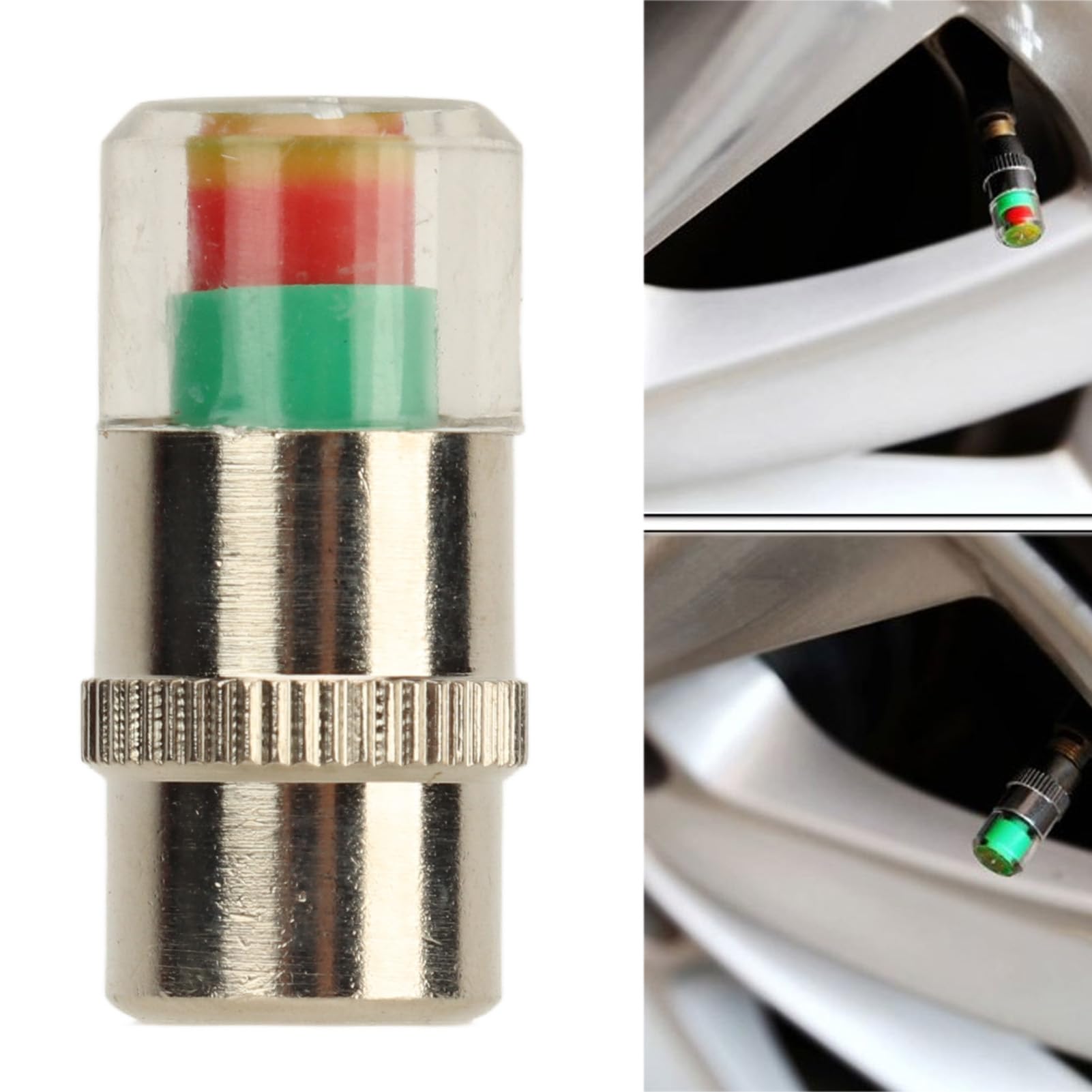 Zoenie Set 4 Tappi Valvola Per Auto Con Allarme Pressione Pneumatici - Indicatore Visivo Verde/Giallo/Rosso, 2,4 Bar