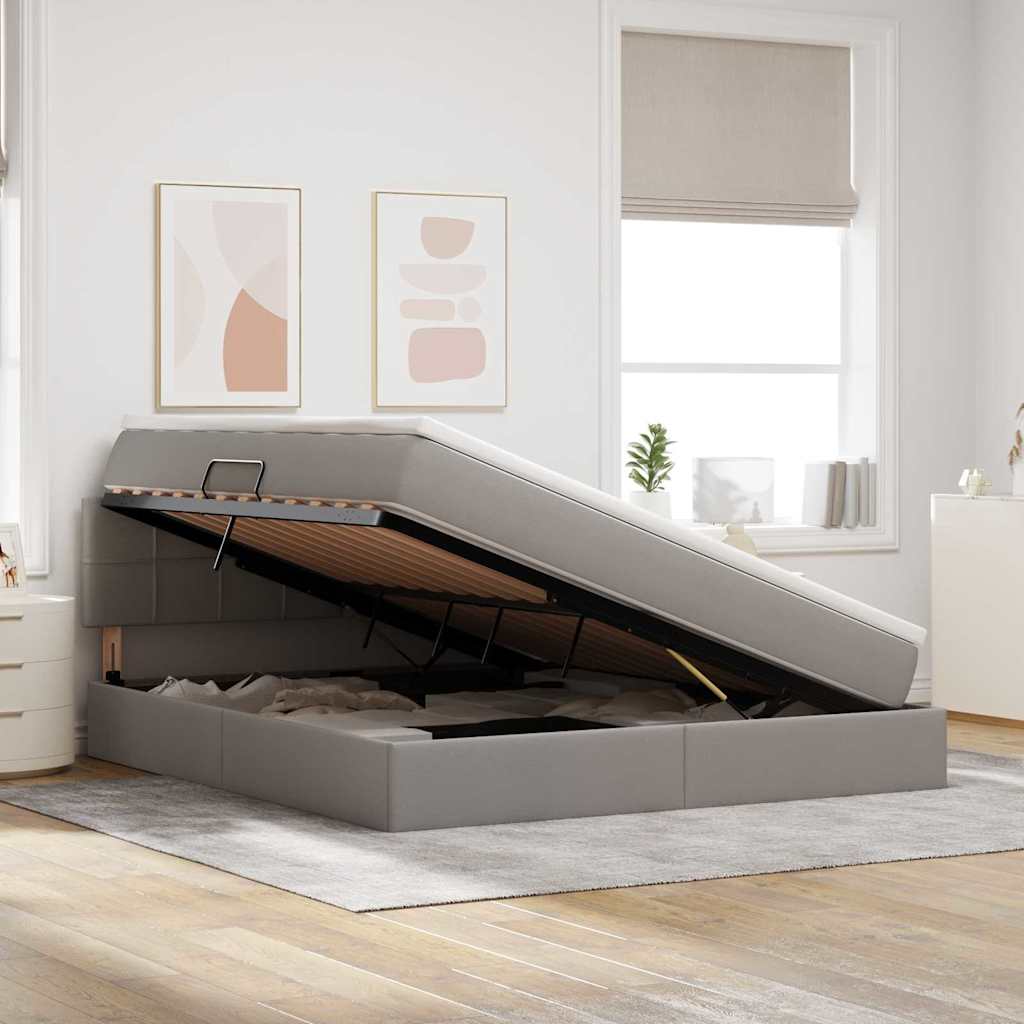 Lit avec rangement et matelas taupe 180 x 200 cm velours - 4