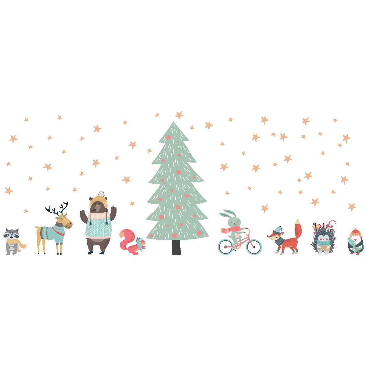 Stickers Noël sapin et animaux scandinaves - Autocollants stickers adhésifs noël - décoration fêtes - 105x70cm - 2