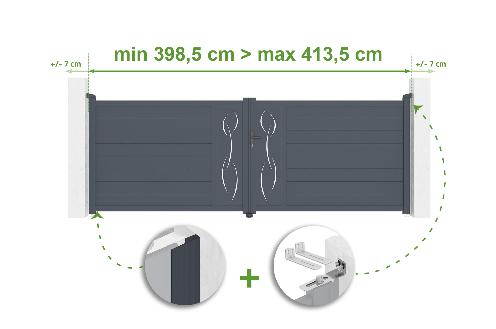 Brama skrzydłowa regulowana szerokość 4m LIFE H.140cm szara aluminiowa