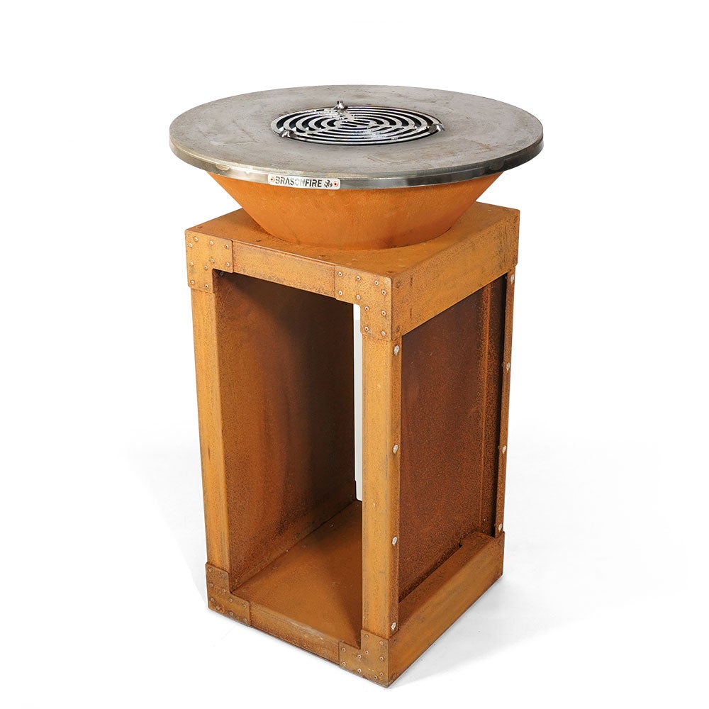 Brasero plancha diamètre 60cm + couvercle - 45KG - chassis haut en acier corten et plancha en acier alimentaire de 8 mm - 2