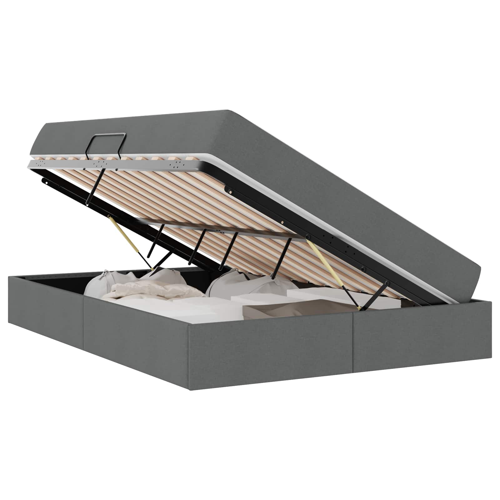 Lit avec rangement et matelas en polyester gris foncé, pour la chambre, 140 × 190 cm - 2