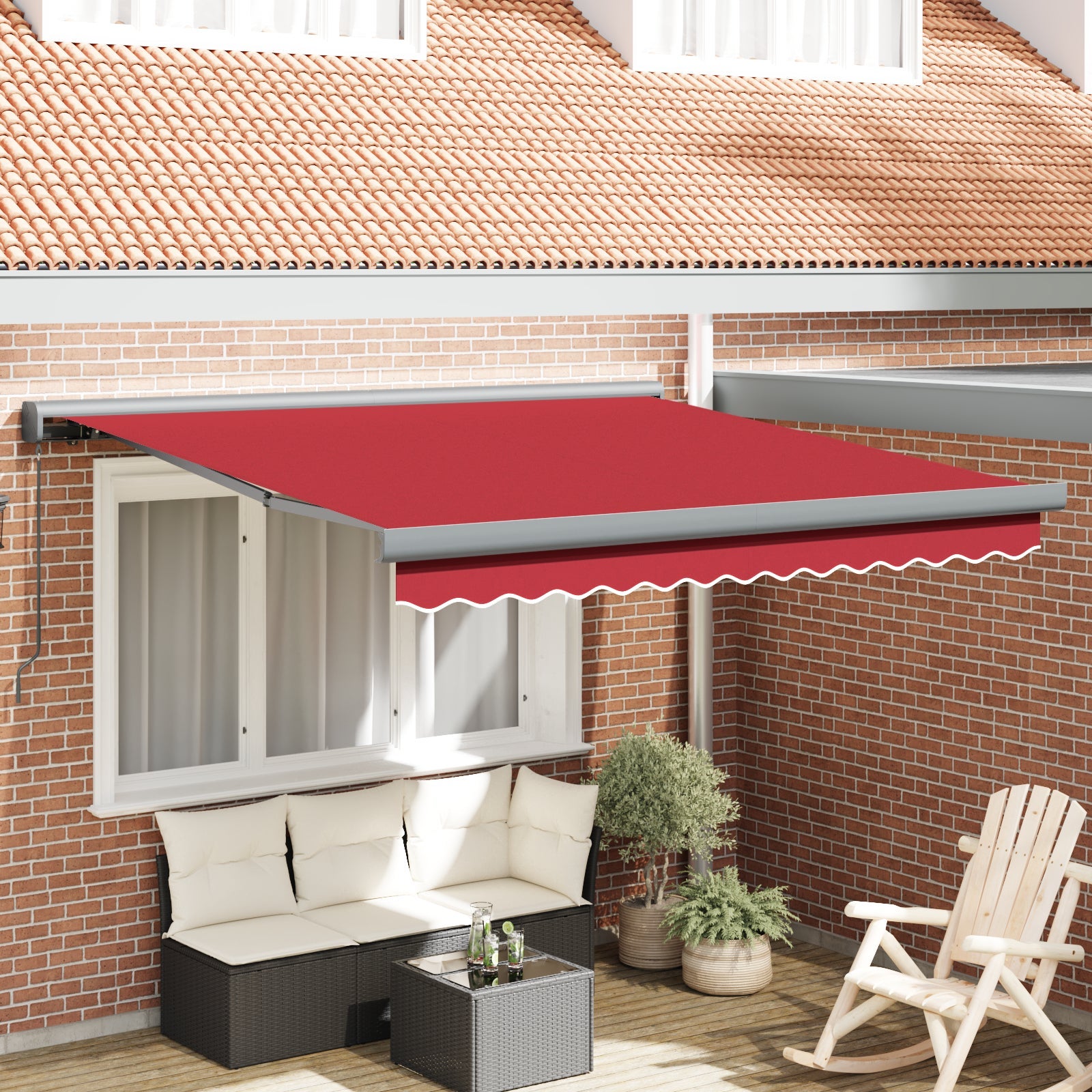 Markiza zwijana Czerwony 350 x 250 cm Tkanina i Metal vidaXL