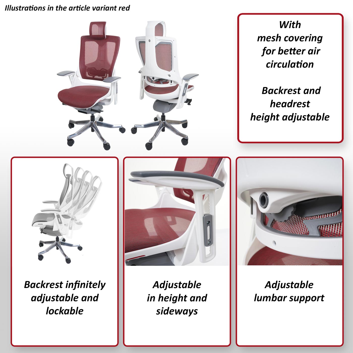 Fauteuil de bureau MERRYFAIR Wau 2, chaise pitovante, rembourrage / filet, ergonomique ~ marron/orange - 9