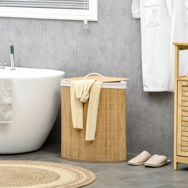 Cesto para ropa sucia de bambú de 55L HOMCOM 38x38x57 cm natural