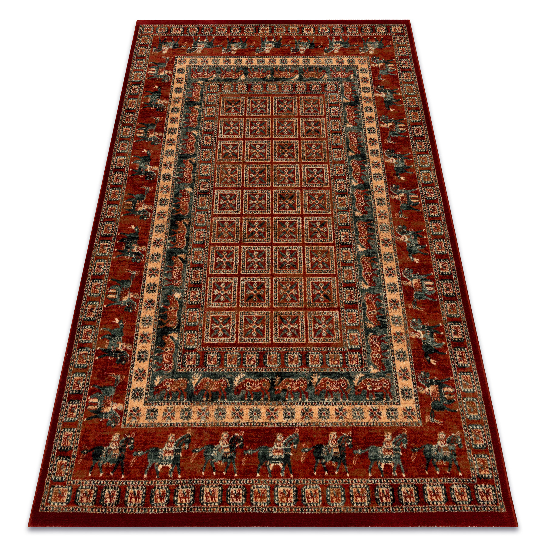 Alfombra de lana kashqai 4301 300 oriental, marco terracota / verde 200x300 cm