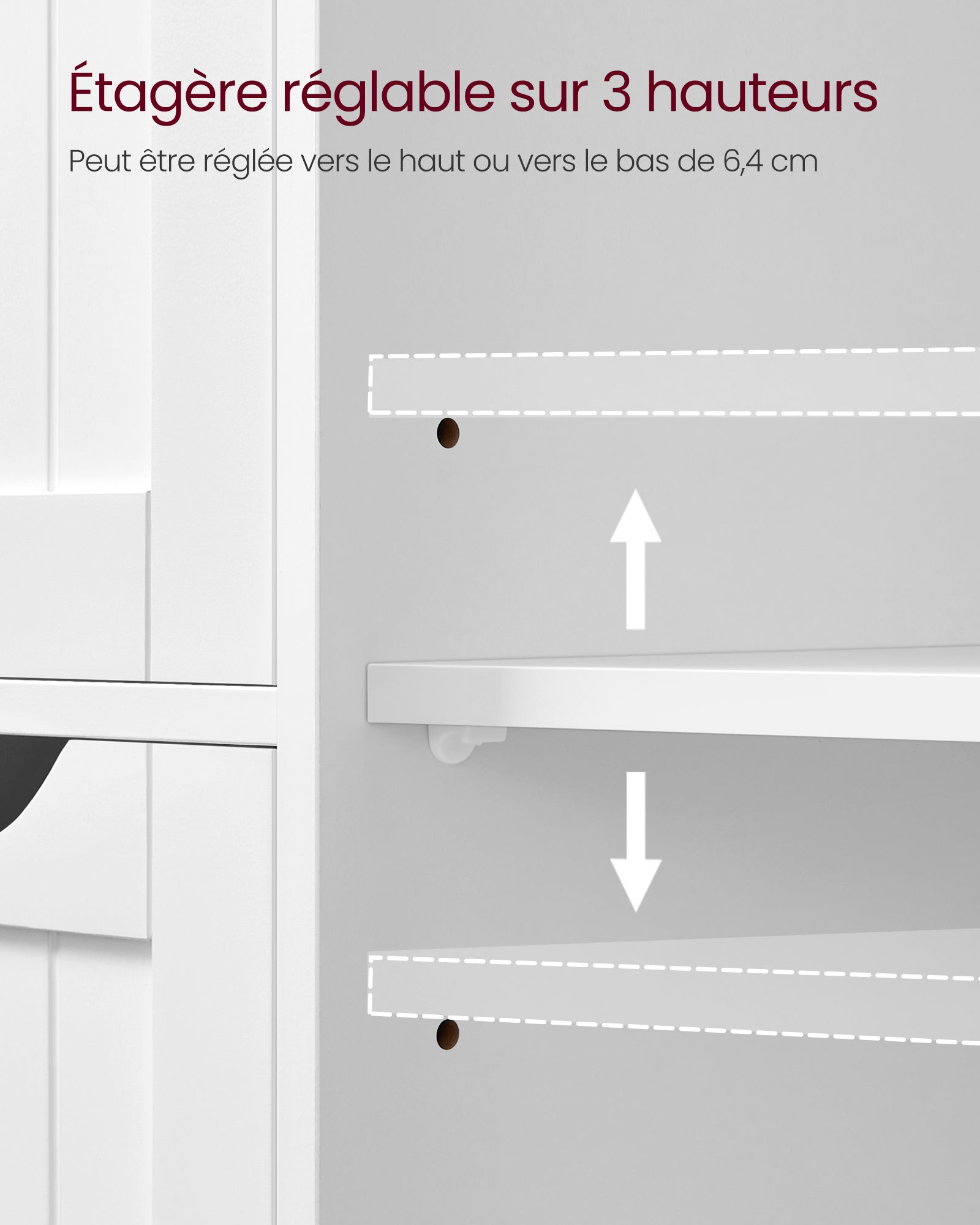 Armoire de Salle de Bain avec 4 Tiroirs, Porte, Étagère Réglable, 55 x 30 x 82 cm, Blanc - 5
