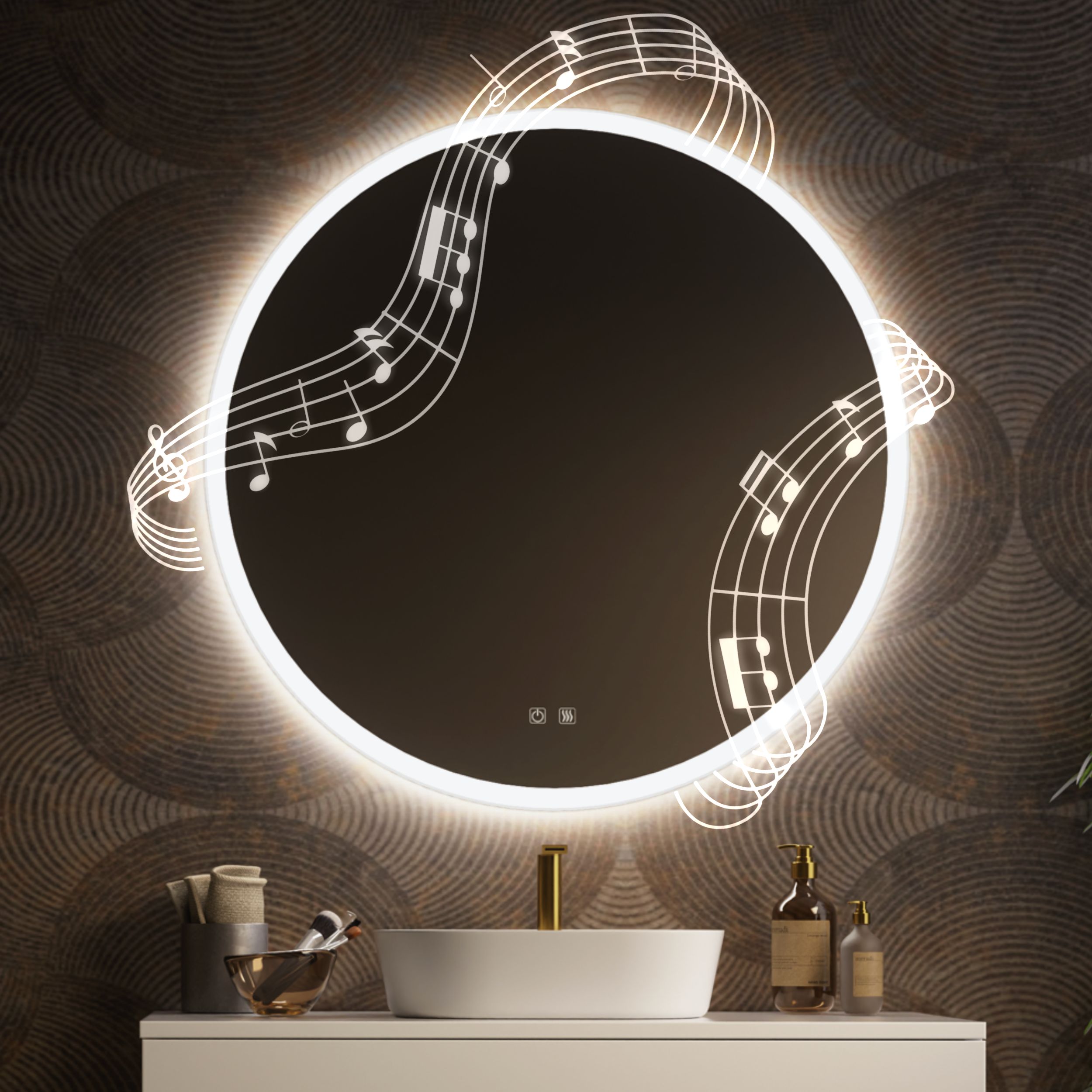 Miroir de Salle de Bains Rond LED Ø60 cm, Bluetooth, 3 Teintes ...