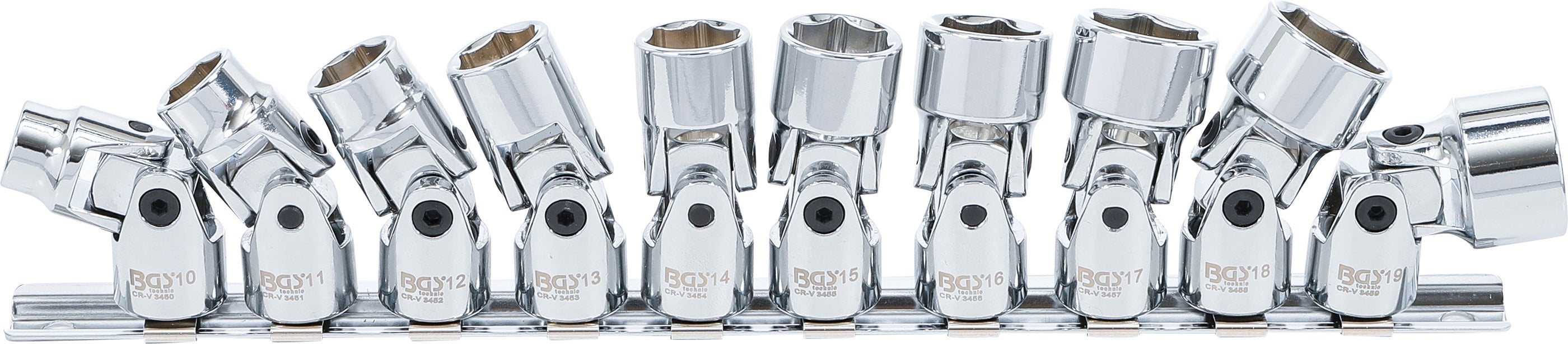 Zestaw nasadek przegubowych BGS do połączeń krzyżakowych Sześciokątny napęd Wewnętrzny kwadrat 10 mm (3/8") SW 10 - 19 mm 10 szt. - 205