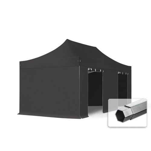 3x6m gazebo pieghevole PVC ignifugo con 4 laterali, PROFESSIONAL alluminio, nero