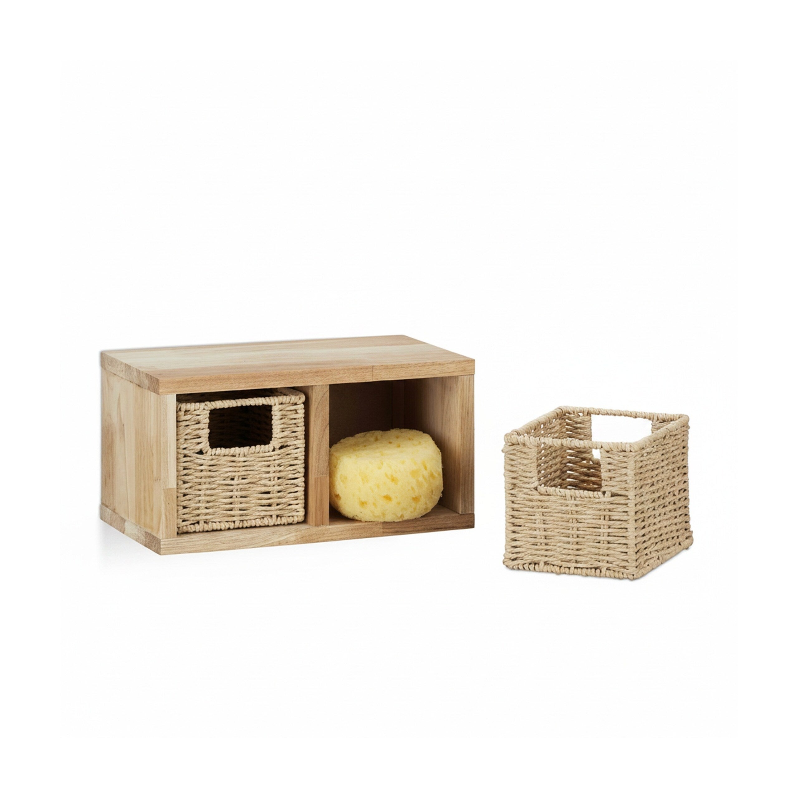 3x Etageres cube rangement, 6 paniers amovibles, corbeille bois noyer couloir chambre cuisine montage mural, nature - 9