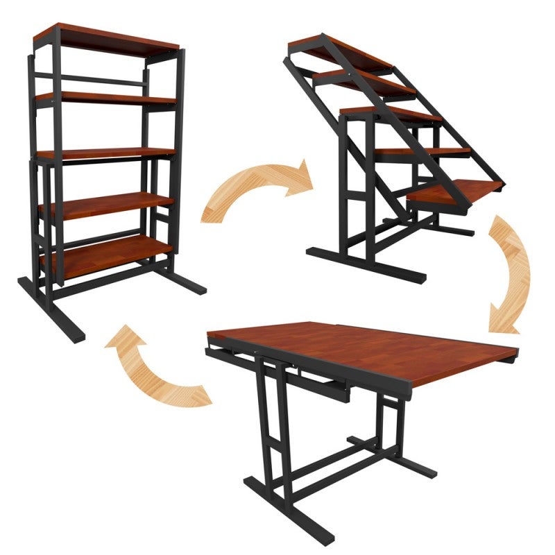 Etagère modulable en Bois (H125 x l78 x P62 cm) convertible en Table - style industriel - Couleur Chêne naturel - 3