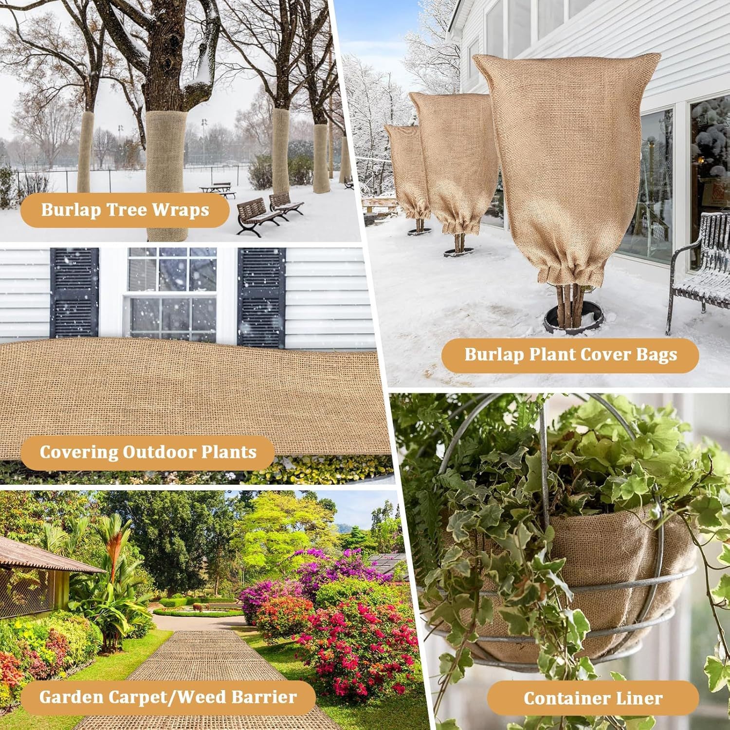 Toile de Jute 1x5m 40po x 15ft Protection Plantes Hiver Gel Neige Enveloppe Arbre Jardin Tissu Naturel Réutilisable - 6