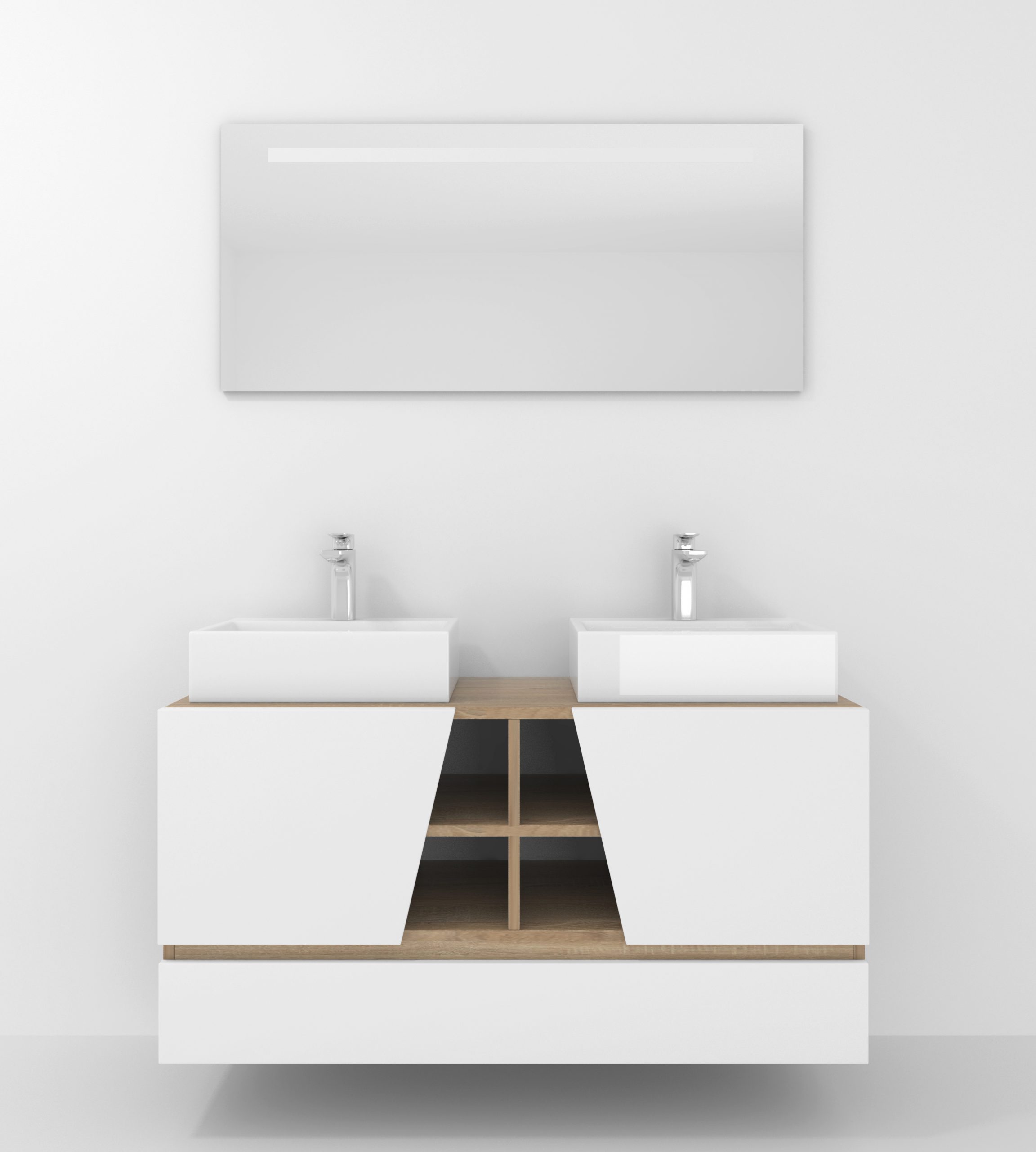 Meuble de salle de bain Mapau avec Double Vasque et Miroir LED RENNES PLUS Chêne Bardolino 120cm - 2