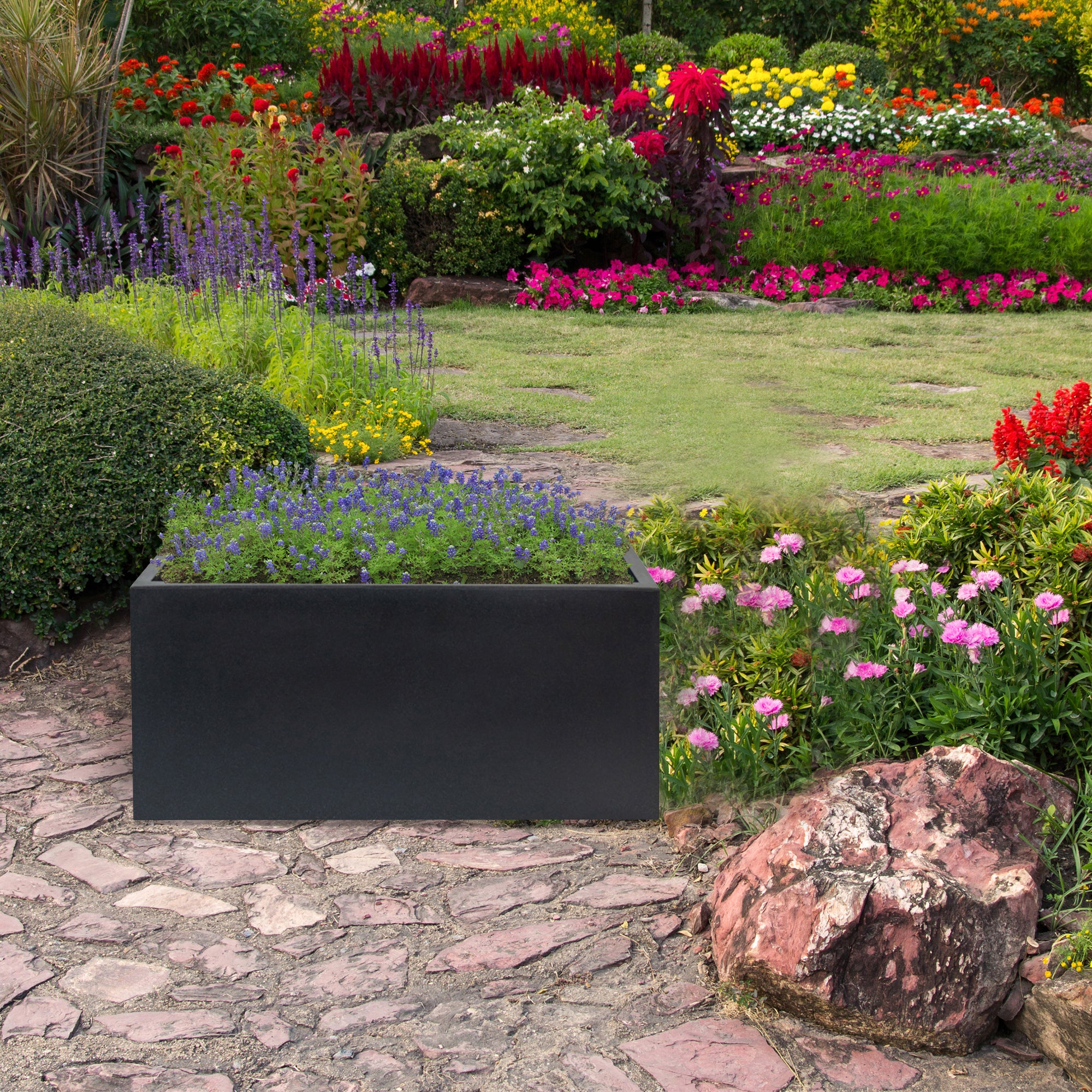 Pot de fleurs en polyéthylène anthracite 60x20x20 cm WellHome - 4