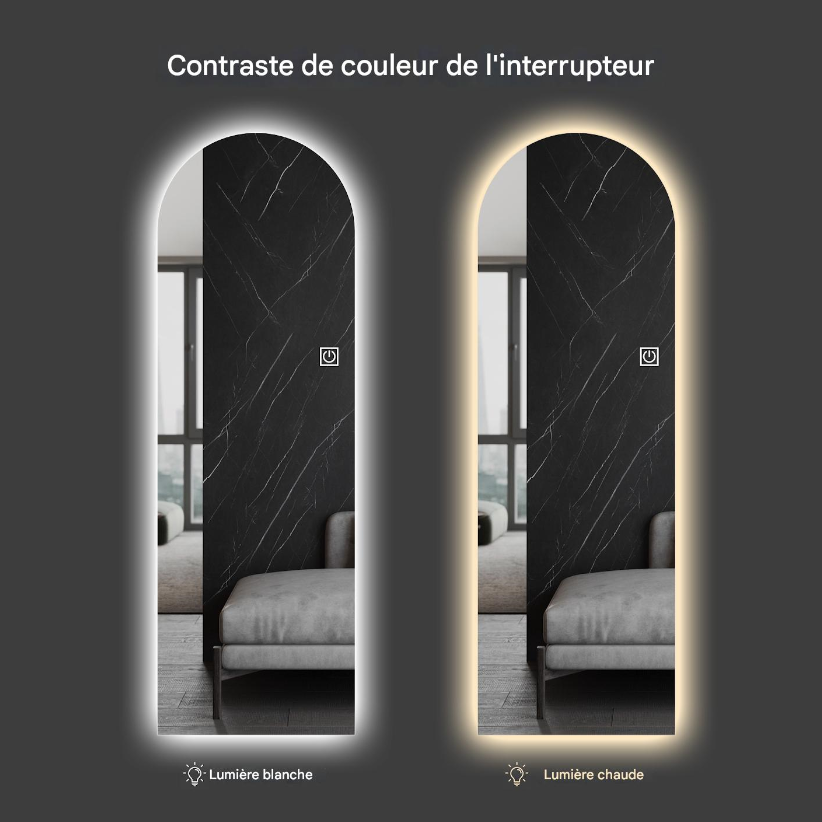 Miroir LED arqué pleine longueur, intensité variable, haute résolution, antidéflagrant, les studios et plus encore - 8