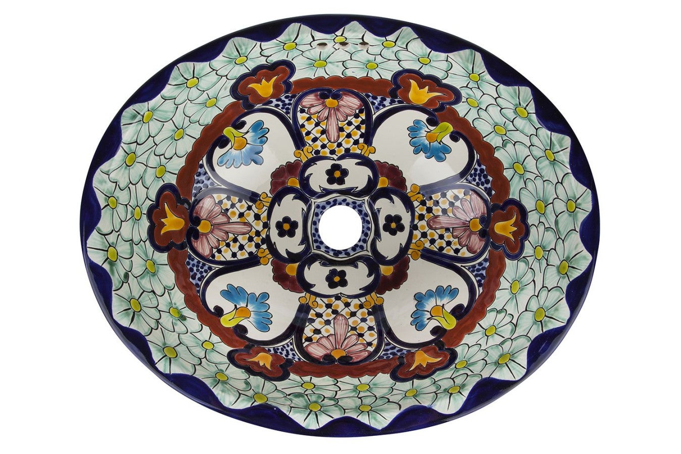 Meksykańska umywalka wpuszczana w blat Juanetta – mała owalna umywalka łazienkowa 41 x 30 x 13 cm | Umywalka dekoracyjna