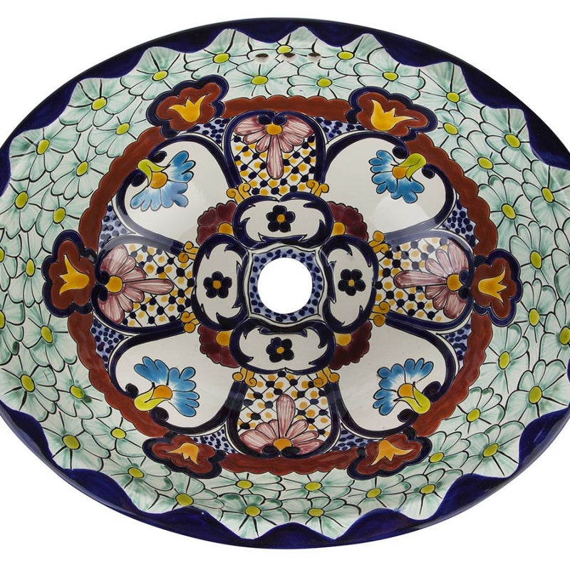 Meksykańska umywalka wpuszczana w blat Juanetta – mała owalna umywalka łazienkowa 41 x 30 x 13 cm | Umywalka dekoracyjna