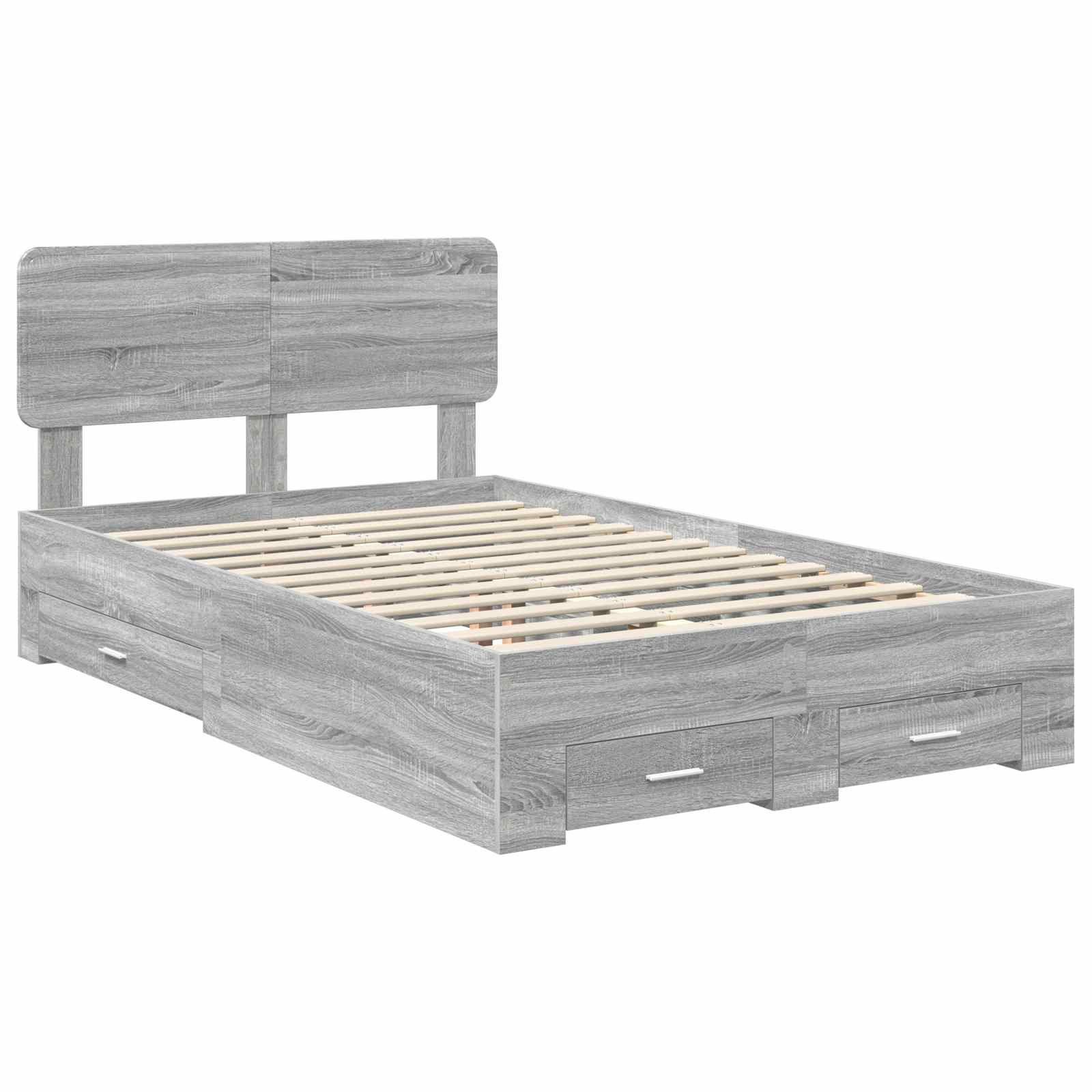 Cadre de lit en panneau de bois gris pour la chambre, 135 × 190 cm - 4