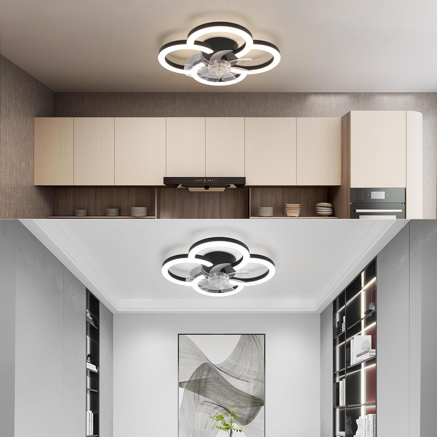 ZMH Ventilador de techo con luz, silencioso, 6 velocidades, moderno, regulable para sala de estar - 3