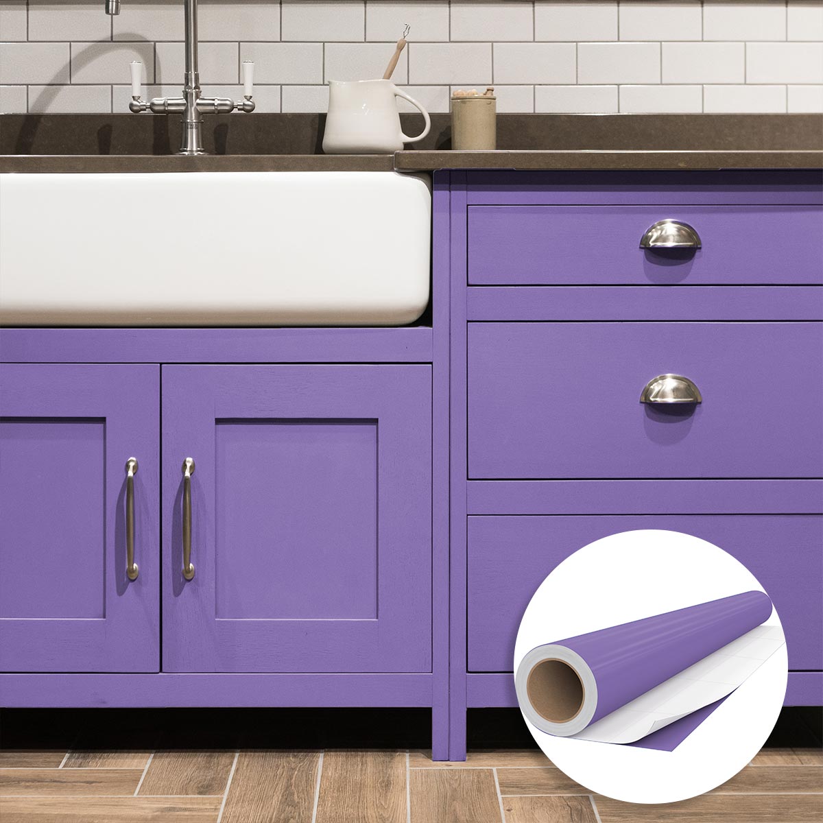 Rollo de vinilo adhesivo impermeable por metro - adhesivo lavable para cocina, muebles, armarios, puertas - 60cmx50m - lavanda