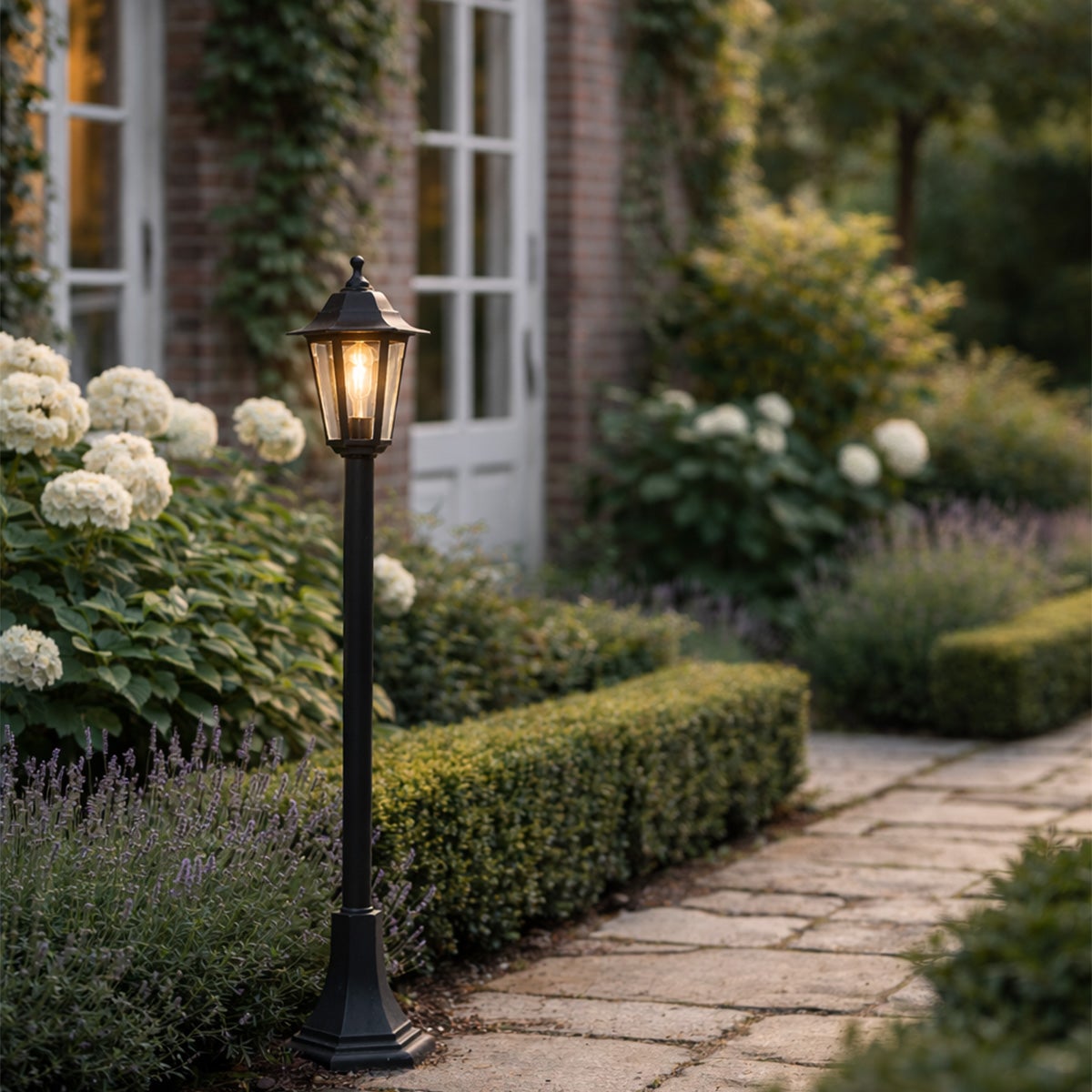 Qazqa classic-antique lanterne extérieure pour jardin - New Haven - noir, max. 15w, e27, 122cm, IP44 - 2