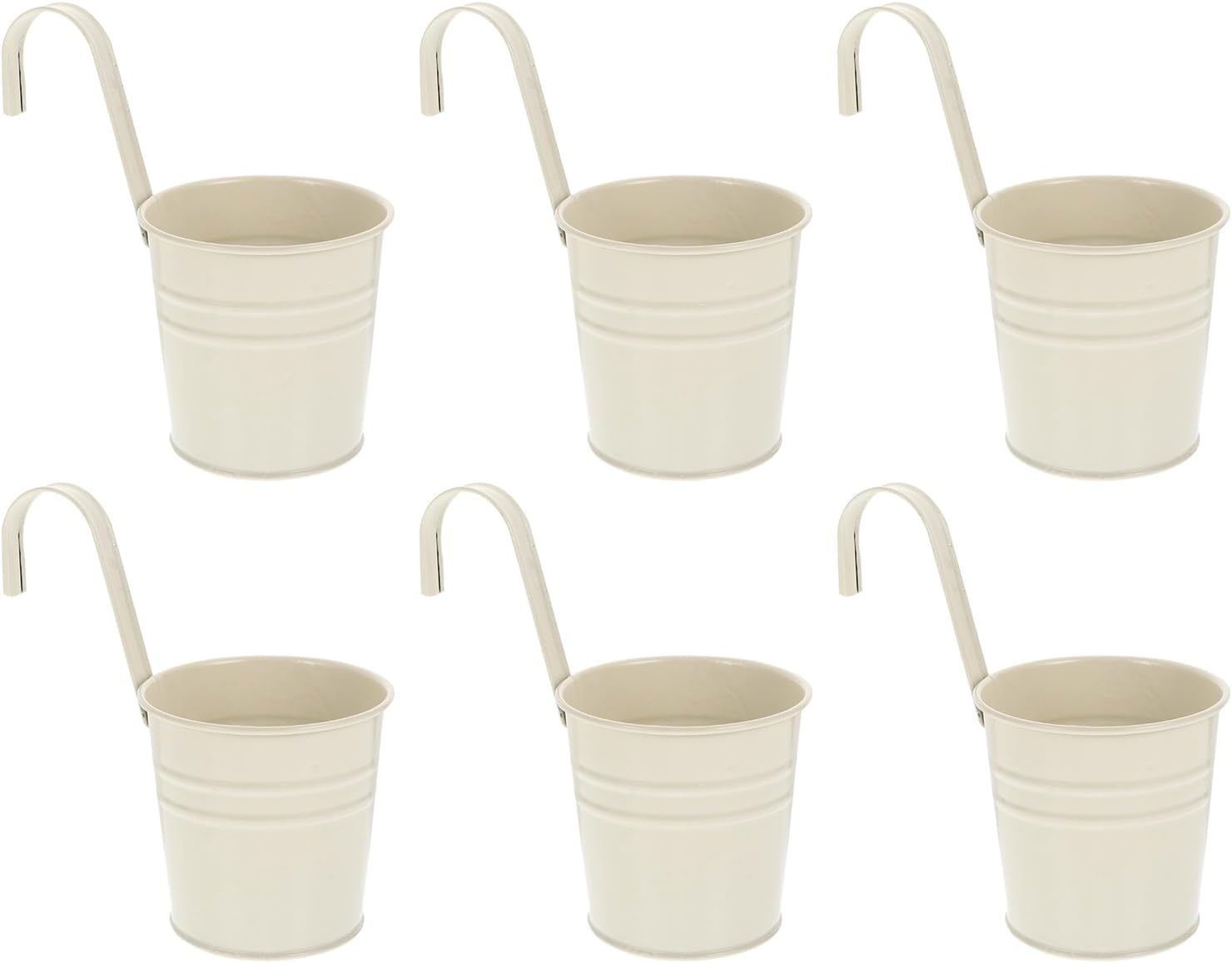 6 szt. metalowych doniczek wiszących o średnicy 10 cm, mała wisząca doniczka do wewnątrz i na zewnątrz, na balkon – z odpinanymi haczykami – beżowa