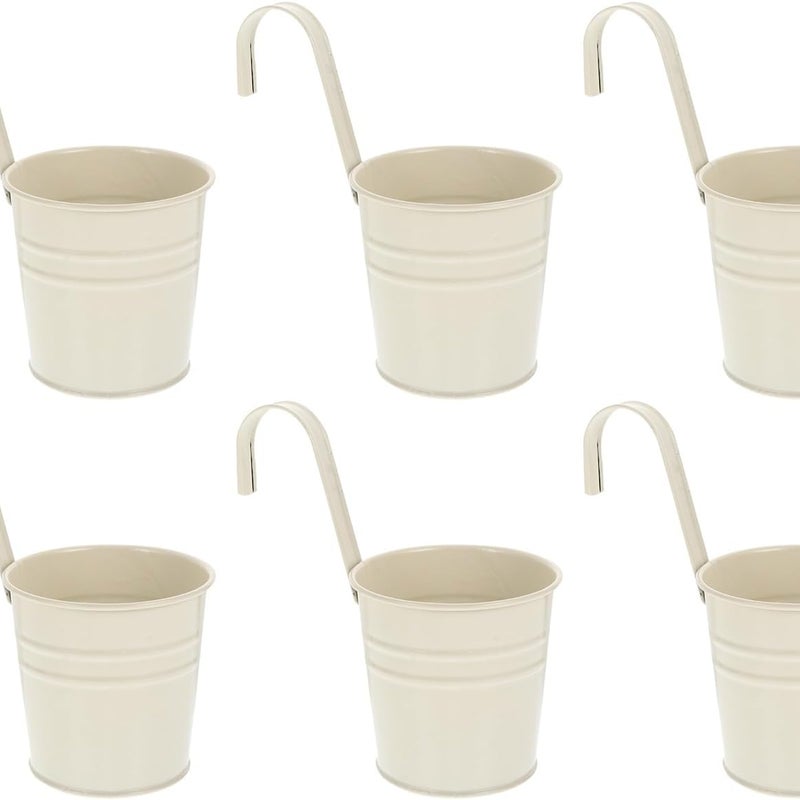 6 szt. metalowych doniczek wiszących o średnicy 10 cm, mała wisząca doniczka do wewnątrz i na zewnątrz, na balkon – z odpinanymi haczykami – beżowa