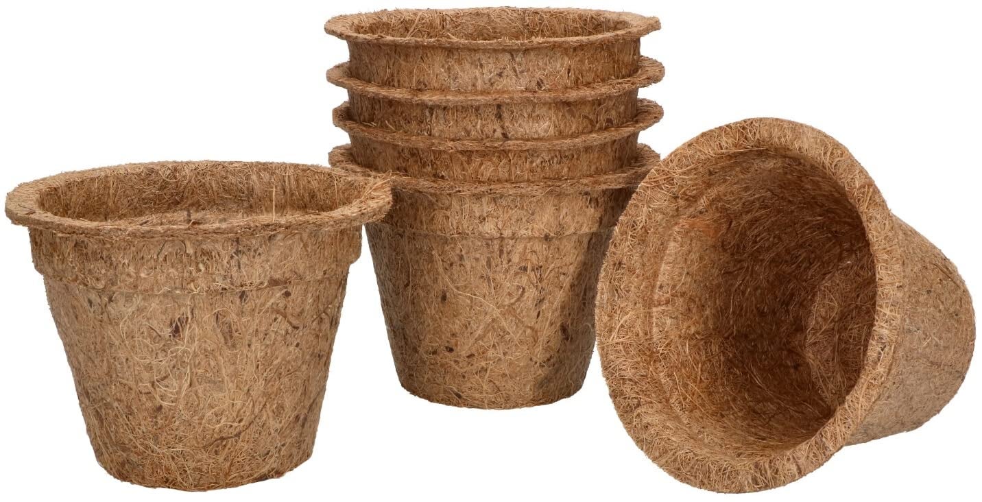 Zestaw naturalna doniczka osłonka kokosowa 10cm wkład włókno kokosowe 6 szt - KOTARBAU