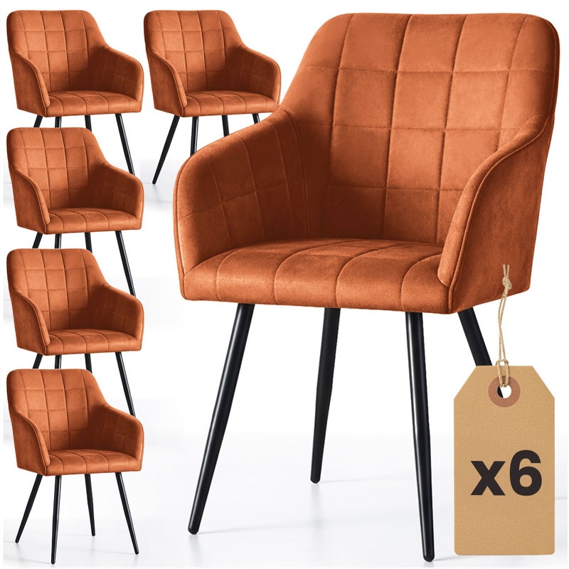 6x Krzesło tapicerowane z przeszyciami kwadratowymi Miedziane LUXANO Czarne nogi