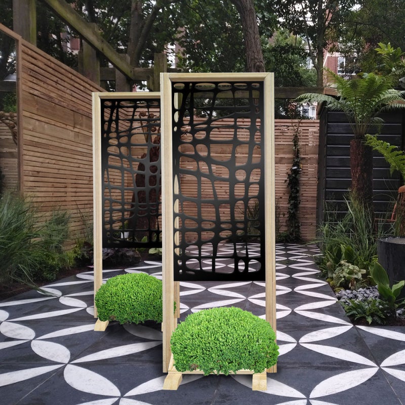 ABSTRAKT - Separè - Wolnostojący modułowy ekran - 70x190 cm - Z drewna i PCV, kolor wewnętrzny CZARNY