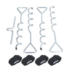 Kit D'ancrage Pour Trampoline - 4 Piquets Acier Galvanisé + 4 Sangles - Longueur 40,5 Cm - Fixation Solide Jardin, Camping, Balançoire