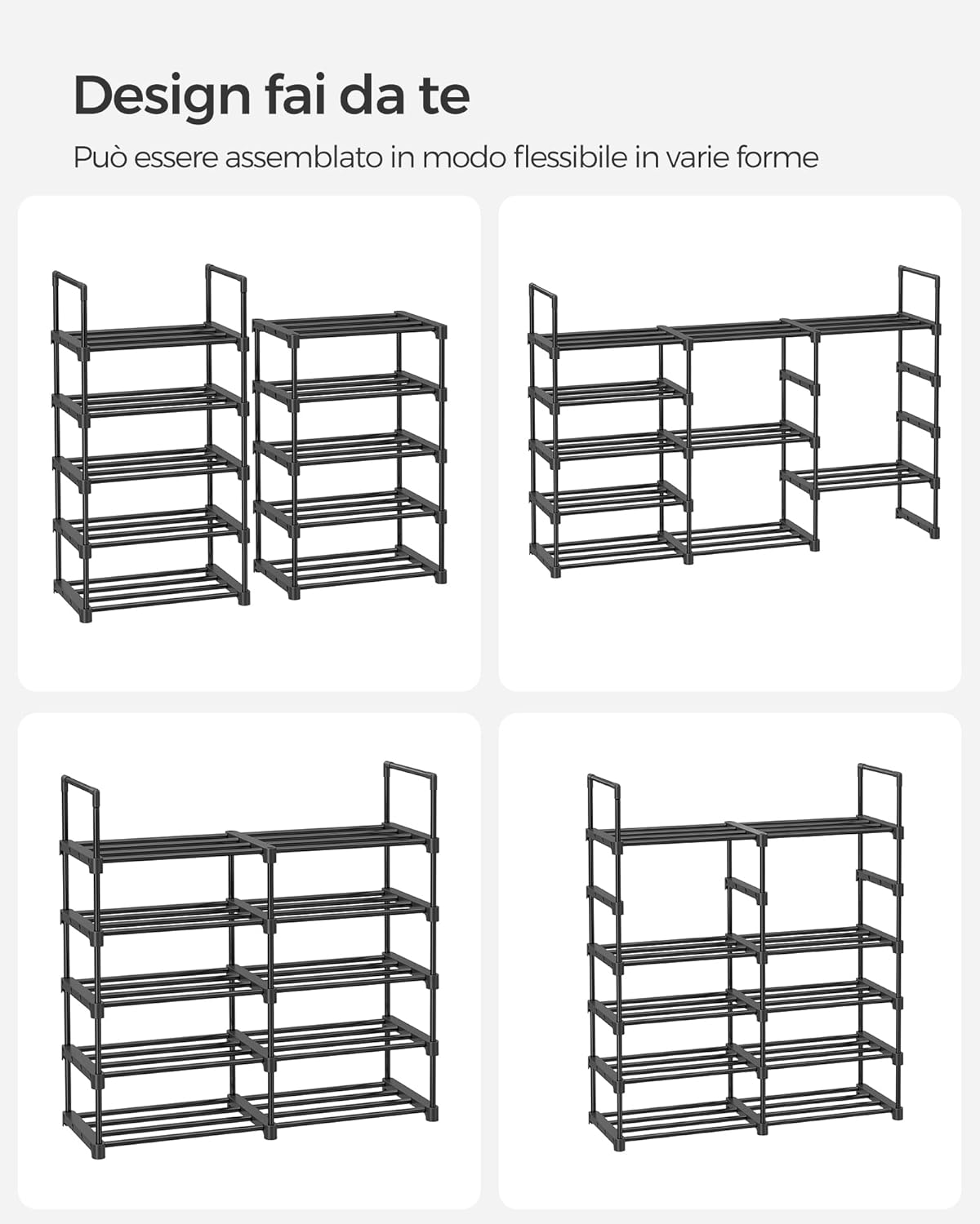 Scarpiera 10 Ripiani, Metallo, Fai da Te, Salvaspazio, Ingresso Soggiorno Camera Cucina, 45 x 30 x 174 cm, Nero - 4