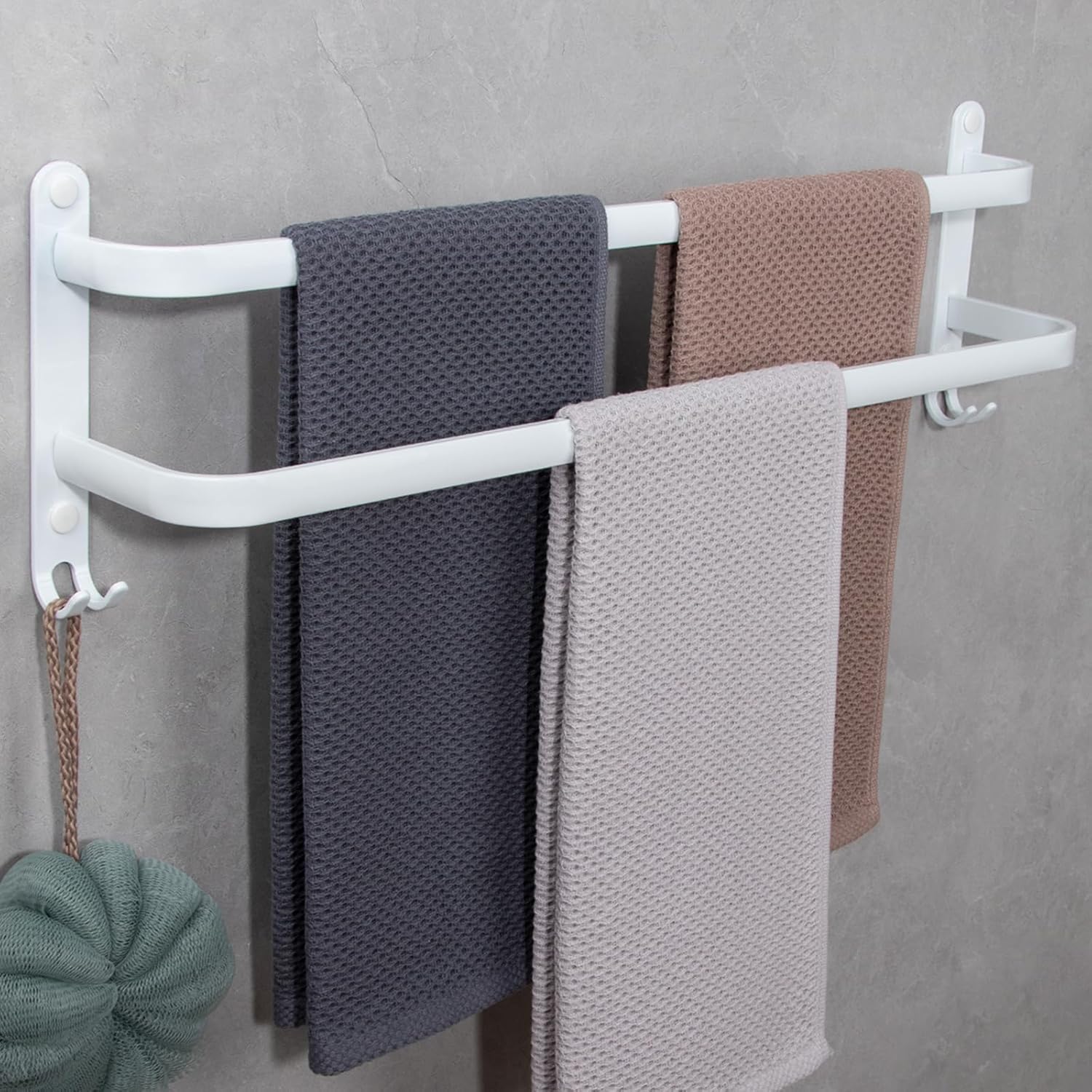 Dwupoziomowy wieszak na ręczniki montowany na ścianie, aluminiowy wieszak na ręczniki do kuchni, łazienki, hotelu, 50 cm