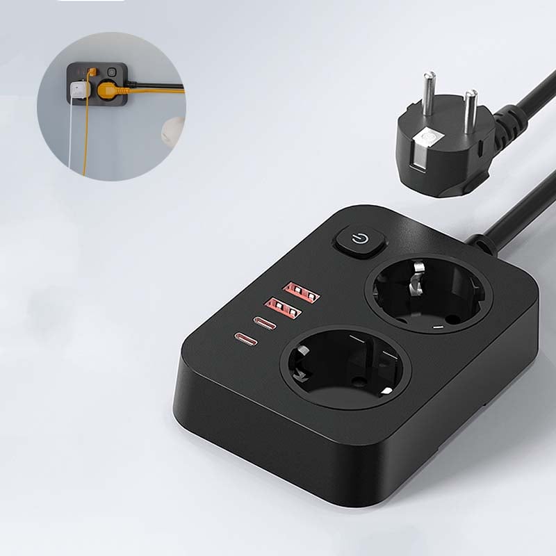 2 szt. listwy zasilające z 2 gniazdkami i 4 portami USB, wyłącznik, blok przenośny, ochrona przeciwprzepięciowa, kabel 1,8 m, do domu, biura i podróży