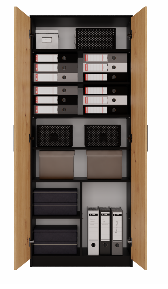 PARLA - Armoire moderne 6 étagères - 180x74x35cm - Meuble de rangement - Armoire bureau - Gris&Aspect bois - 6